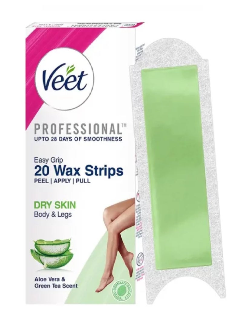 VEET DRY SKIN BODY&LEGS ALOEVERA AND GREEN TEA SCENT WAX STRIPS 20'S